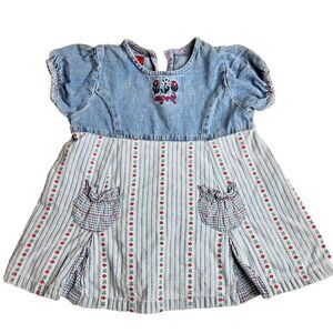 Vintage 90s Esprit Baby Denim Blue Jean Dress 12 mo Flowers